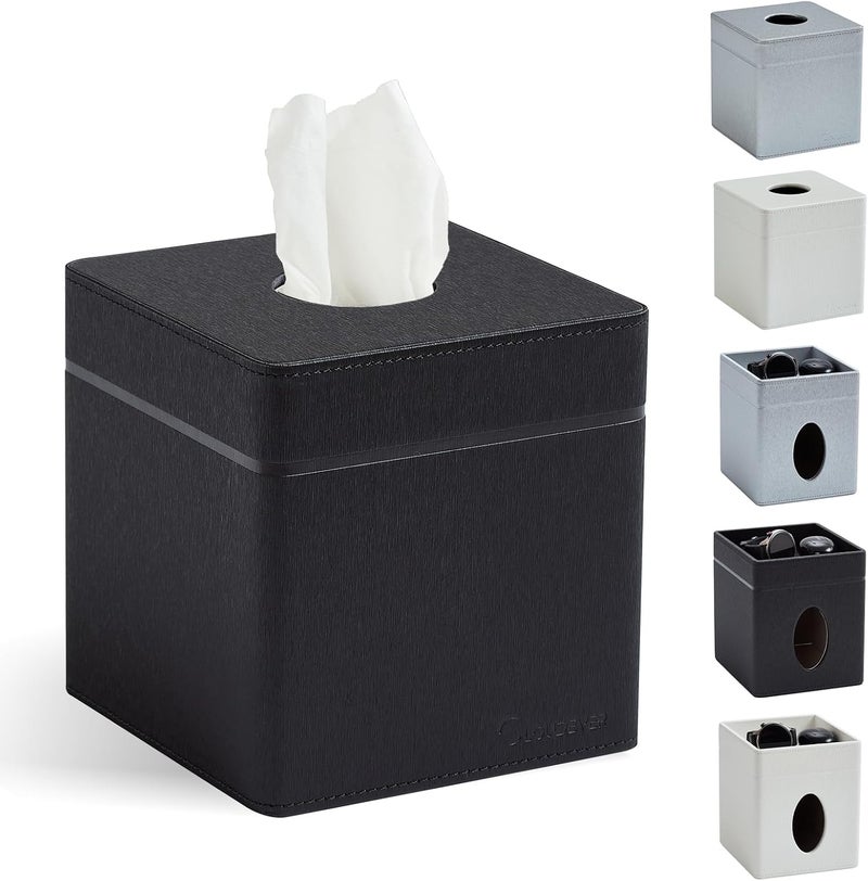 cloudever Tissue Box Holder Cover, Modern PU Leather Square Decorative Tissue Holder Organizer-Woven New Off White - Image 1
